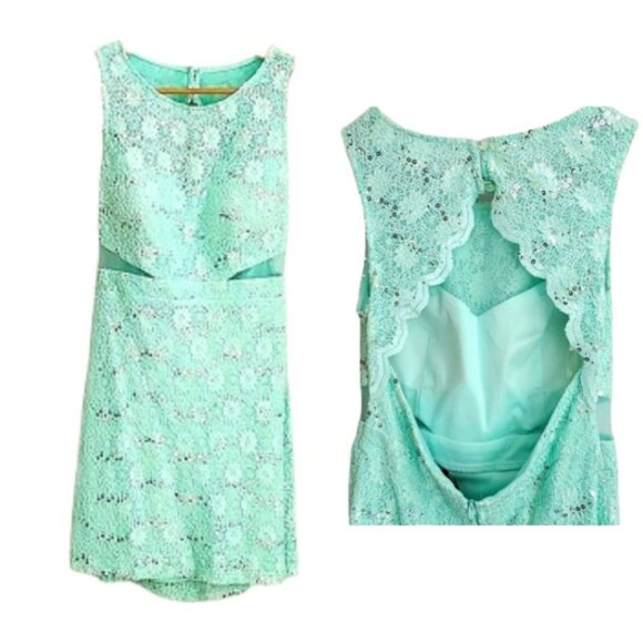 Teeze Me Women's Mini Cocktail Dress Size 9 10 Sequins Aqua Formal Sleeveless - Picture 1 of 16